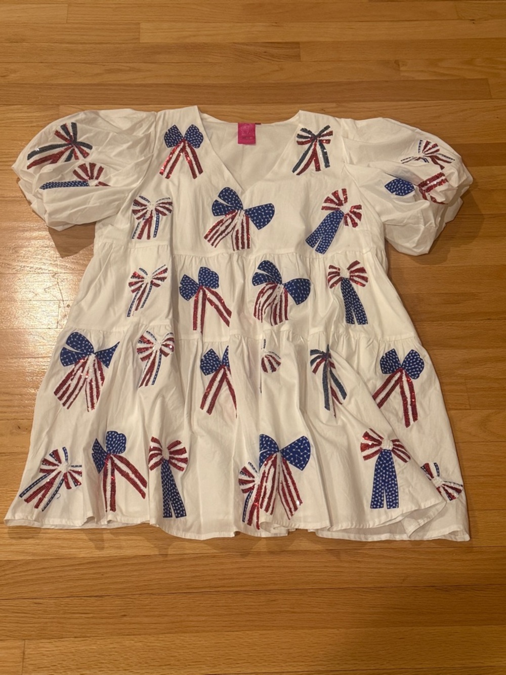 QUEEN OF SPARKLES Tiered Dress with Patriotic Bows
